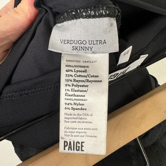 Paige | Sz 25 Maternity Full Panel Black Coated Denim Verdugo Ultra Skinny Jeans - Picture 6 of 7